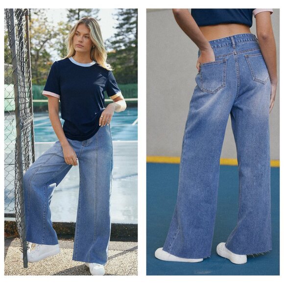 Cupshe Denim Raw Cut Wide Leg Jeans | Light Wash | Size S | NWT - Picture 1 of 2